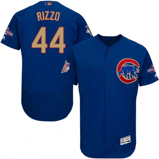 Mens Majestic Chicago Cubs 44 Anthony Rizzo Authentic Royal Blue 2017 Gold Champion Flex Base MLB Je