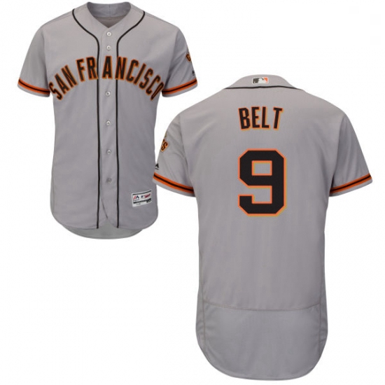 Mens Majestic San Francisco Giants 9 Brandon Belt Grey Road Flex