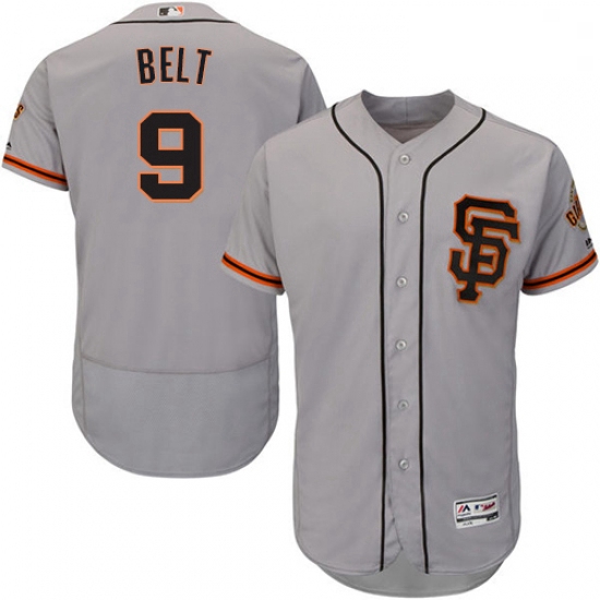 Mens Majestic San Francisco Giants 9 Brandon Belt Grey Alternate Flex Base Authentic Collection MLB 