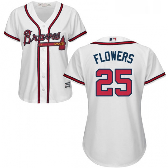 Womens Majestic Atlanta Braves 25 Tyler Flowers Replica White Ho