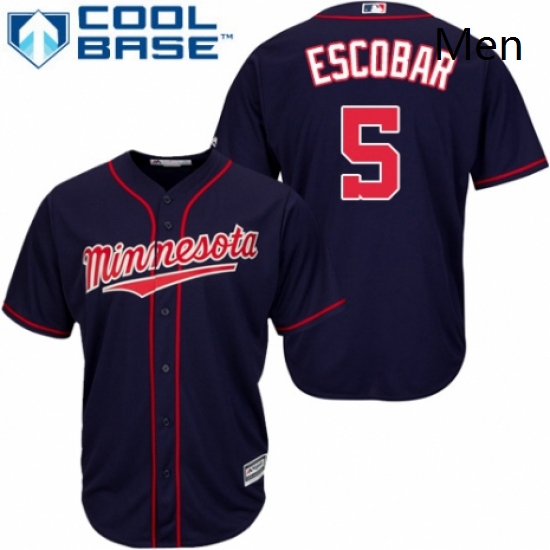 Mens Majestic Minnesota Twins 5 Eduardo Escobar Replica Navy Blue Alternate Road Cool Base MLB Jerse