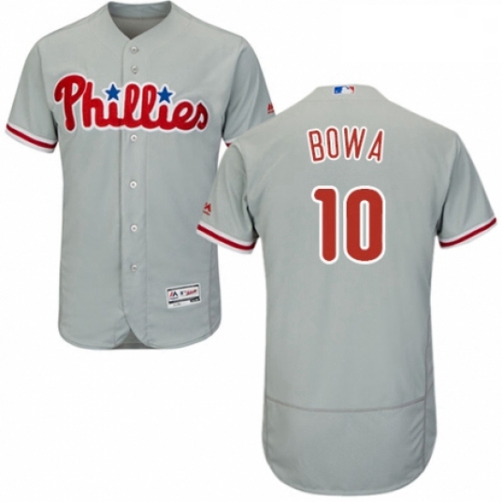 Mens Majestic Philadelphia Phillies 10 Larry Bowa Grey Road Flex Base Authentic Collection MLB Jerse