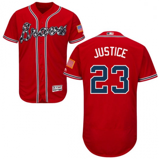 Mens Majestic Atlanta Braves 23 David Justice Red Alternate Flex Base Authentic Collection MLB Jerse