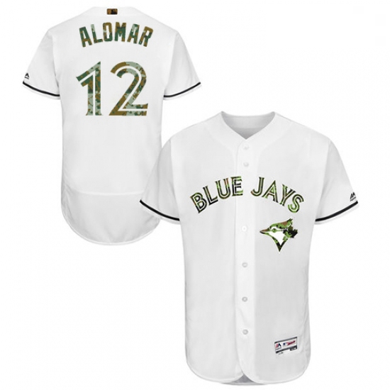 Mens Majestic Toronto Blue Jays 12 Roberto Alomar Authentic White 2016 Memorial Day Fashion Flex Bas