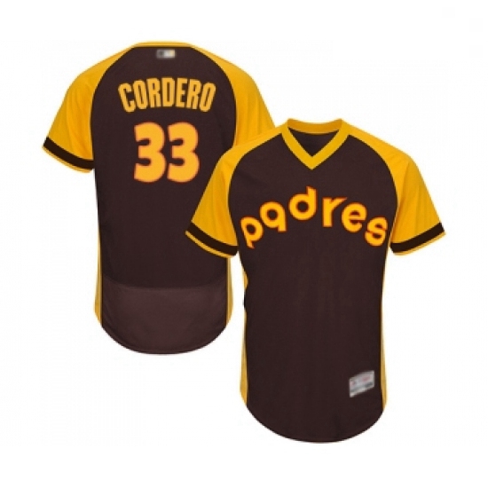 Mens San Diego Padres 33 Franchy Cordero Brown Alternate Cooperstown Authentic Collection MLB Jersey