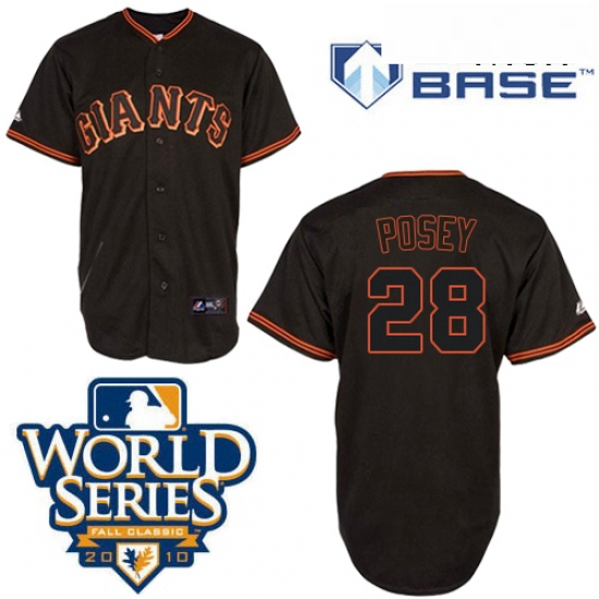 Mens Majestic San Francisco Giants 28 Buster Posey Authentic Black Cool Base 2010 World Series Patch