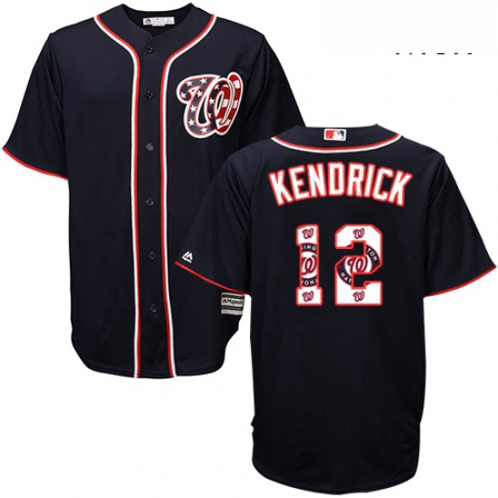 Mens Majestic Washington Nationals 12 Howie Kendrick Authentic Navy Blue Team Logo Fashion Cool Base