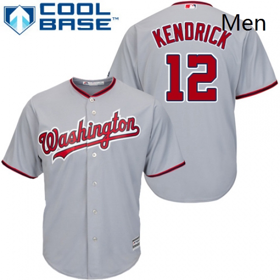 Mens Majestic Washington Nationals 12 Howie Kendrick Replica Grey Road Cool Base MLB Jersey