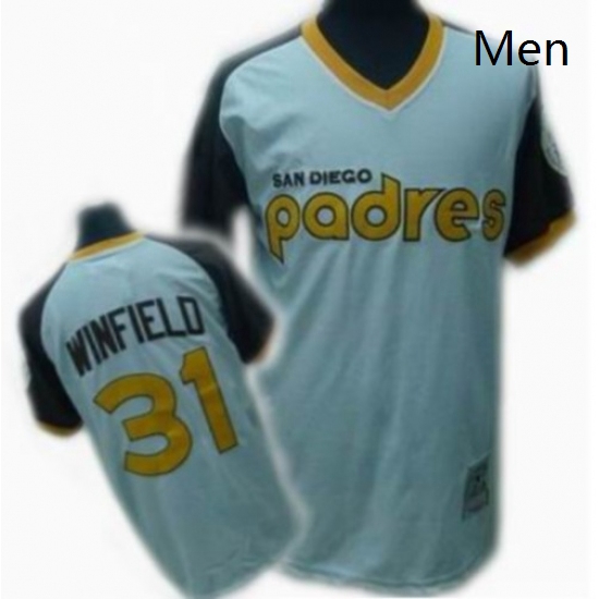 Mens Mitchell and Ness San Diego Padres 31 Dave Winfield Replica White Throwback MLB Jersey