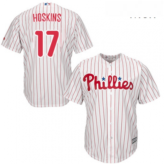 Mens Majestic Philadelphia Phillies 17 Rhys Hoskins Replica WhiteRed Strip Home Cool Base MLB Jersey