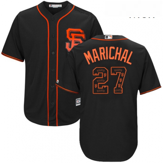 Mens Majestic San Francisco Giants 27 Juan Marichal Authentic Black Team Logo Fashion Cool Base MLB 