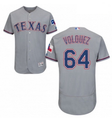 Mens Majestic Texas Rangers 64 Edinson Volquez Grey Road Flex Base Authentic Collection MLB Jersey