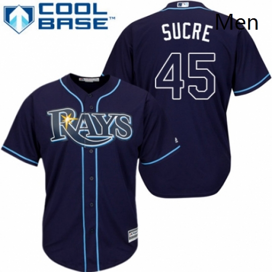 Mens Majestic Tampa Bay Rays 45 Jesus Sucre Replica Navy Blue Alternate Cool Base MLB Jersey