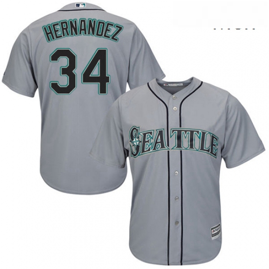 Mens Majestic Seattle Mariners 34 Felix Hernandez Replica Grey Road Cool Base MLB Jersey