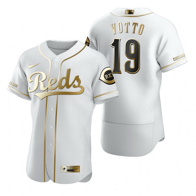 Cincinnati Reds 19 Joey Votto White Nike Mens Authentic Golden Edition MLB Jersey