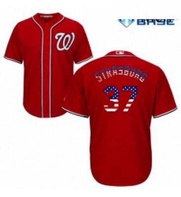 Mens Majestic Washington Nationals 37 Stephen Strasburg Authentic Red USA Flag Fashion MLB Jersey