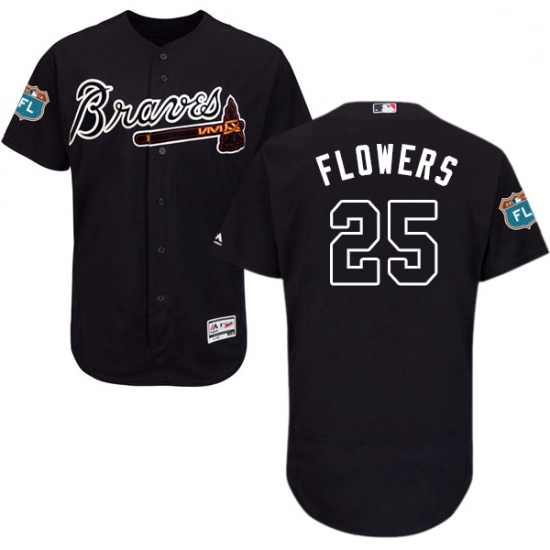 Mens Majestic Atlanta Braves 25 Tyler Flowers Navy Blue Alternate Flex Base Authentic Collection MLB