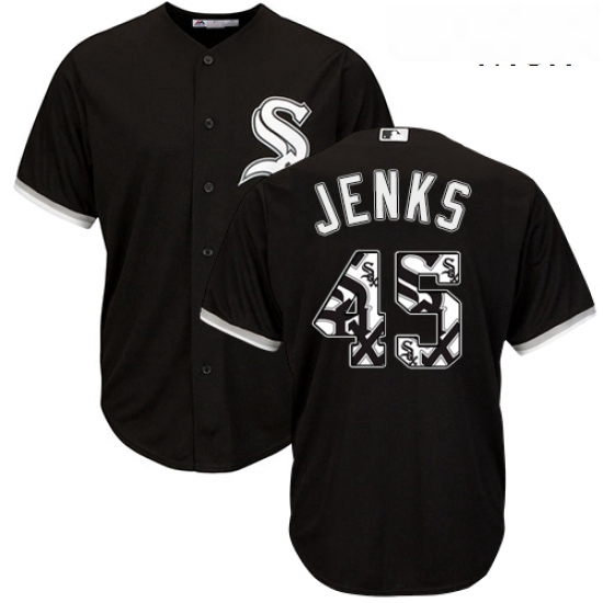 Mens Majestic Chicago White Sox 45 Bobby Jenks Authentic Black Team Logo Fashion Cool Base MLB Jerse