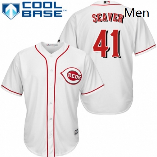 Mens Majestic Cincinnati Reds 41 Tom Seaver Replica White Home Cool Base MLB Jersey