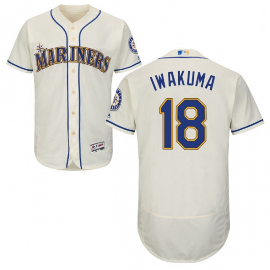 Mens Majestic Seattle Mariners 18 Hisashi Iwakuma Cream Alternate Flex Base Authentic Collection MLB