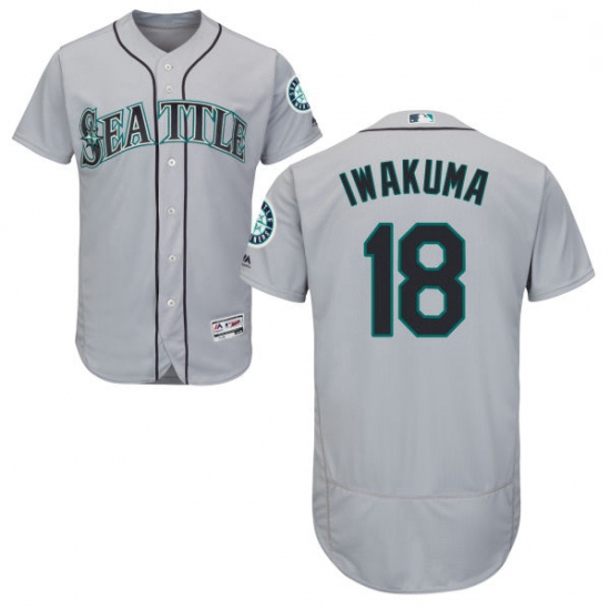 Mens Majestic Seattle Mariners 18 Hisashi Iwakuma Grey Road Flex Base Authentic Collection MLB Jerse