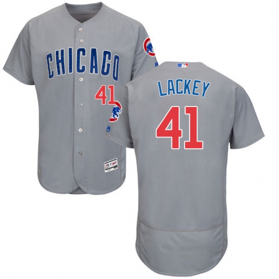 Mens Majestic Chicago Cubs 41 John Lackey Grey Road Flex Base Authentic Collection MLB Jersey