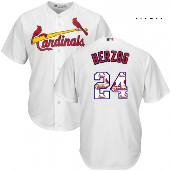 Mens Majestic St Louis Cardinals 24 Whitey Herzog Authentic White Team Logo Fashion Cool Base MLB Je