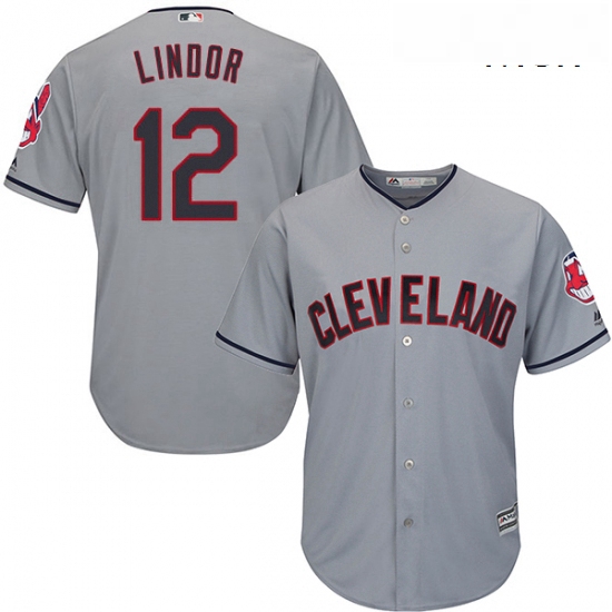 Mens Majestic Cleveland Indians 12 Francisco Lindor Replica Grey