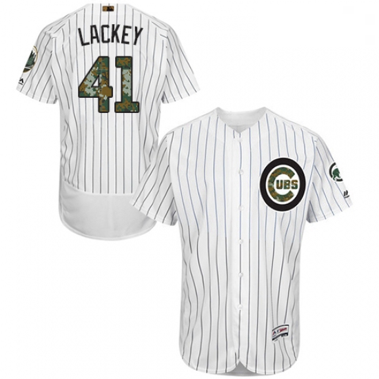 Mens Majestic Chicago Cubs 41 John Lackey Authentic White 2016 Memorial Day Fashion Flex Base MLB Je