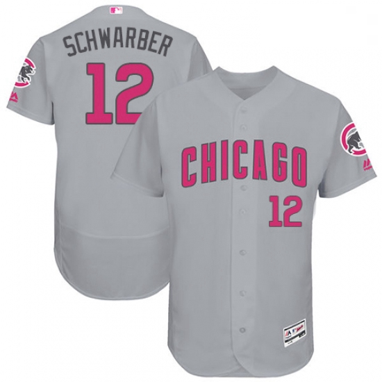 Mens Majestic Chicago Cubs 12 Kyle Schwarber Grey Mothers Day Flexbase Authentic Collection MLB Jers