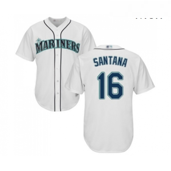 Mens Seattle Mariners 16 Domingo Santana Replica White Home Cool Base Baseball Jersey