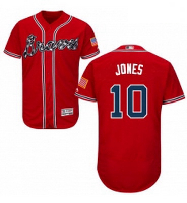 Mens Majestic Atlanta Braves 10 Chipper Jones Red Alternate Flex Base Authentic Collection MLB Jerse