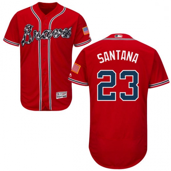 Mens Majestic Atlanta Braves 23 Danny Santana Red Flexbase Authe