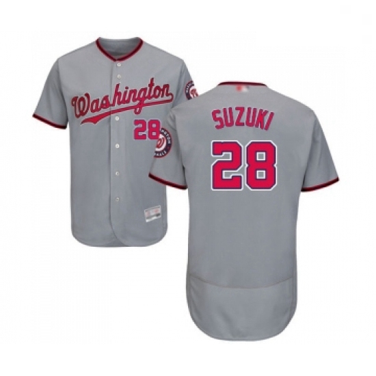 Mens Washington Nationals 28 Kurt Suzuki Grey Road Flex Base Authentic Collection Baseball Jersey