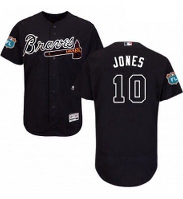 Mens Majestic Atlanta Braves 10 Chipper Jones Navy Blue Alternate Flex Base Authentic Collection MLB