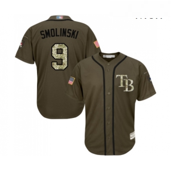 Mens Tampa Bay Rays 9 Jake Smolinski Authentic Green Salute to S