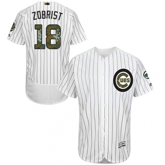 Mens Majestic Chicago Cubs 18 Ben Zobrist Authentic White 2016 Memorial Day Fashion Flex Base MLB Je