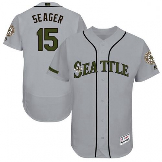 Mens Majestic Seattle Mariners 15 Kyle Seager Grey Memorial Day Authentic Collection Flex Base MLB J