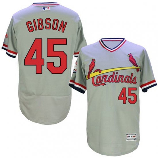 Mens Majestic St Louis Cardinals 45 Bob Gibson Grey Flexbase Authentic Collection Cooperstown MLB Je