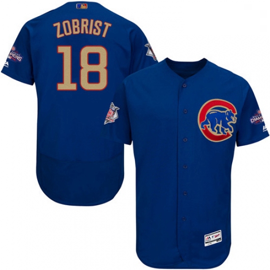 Mens Majestic Chicago Cubs 18 Ben Zobrist Authentic Royal Blue 2017 Gold Champion Flex Base MLB Jers