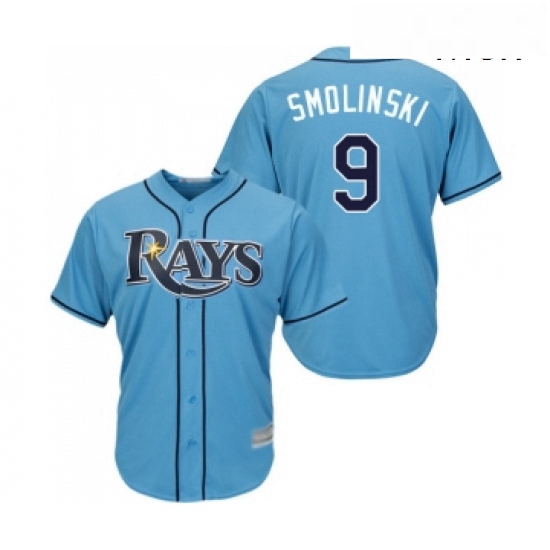 Mens Tampa Bay Rays 9 Jake Smolinski Replica Light Blue Alternate 2 Cool Base Baseball Jersey