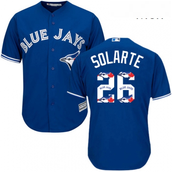 Mens Majestic Toronto Blue Jays 26 Yangervis Solarte Authentic Blue Team Logo Fashion MLB Jersey