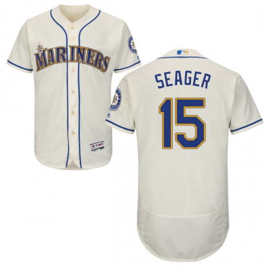 Mens Majestic Seattle Mariners 15 Kyle Seager Cream Alternate Flex Base Authentic Collection MLB Jer