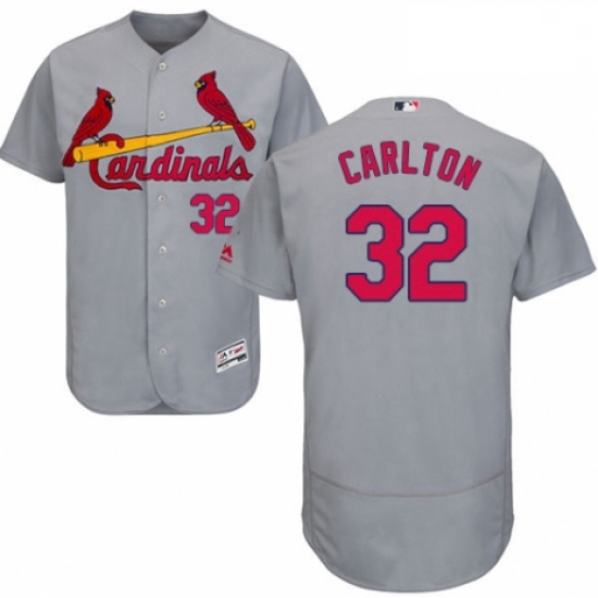 Mens Majestic St Louis Cardinals 32 Steve Carlton Grey Road Flex Base Authentic Collection MLB Jerse