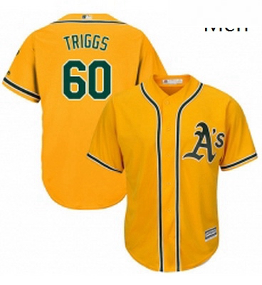 Mens Majestic Oakland Athletics 60 Andrew Triggs Replica Gold Alternate 2 Cool Base MLB Jersey