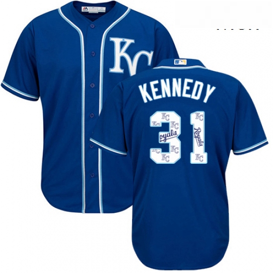 Mens Majestic Kansas City Royals 31 Ian Kennedy Authentic Blue T