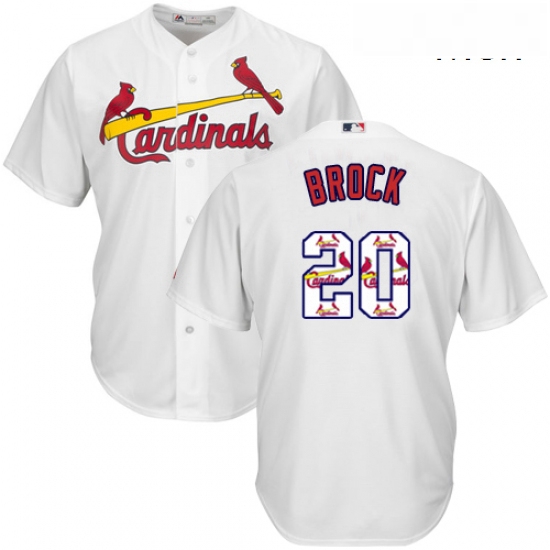 Mens Majestic St Louis Cardinals 20 Lou Brock Authentic White Team Logo Fashion Cool Base MLB Jersey