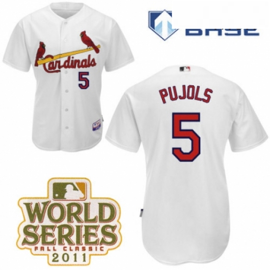 Mens Majestic St Louis Cardinals 5 Albert Pujols Replica White Cool Base 2011 World Series Patch MLB