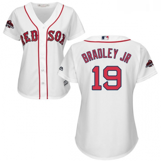 Womens Majestic Boston Red Sox 19 Jackie Bradley Jr Authentic White Home 2018 World Series Champions