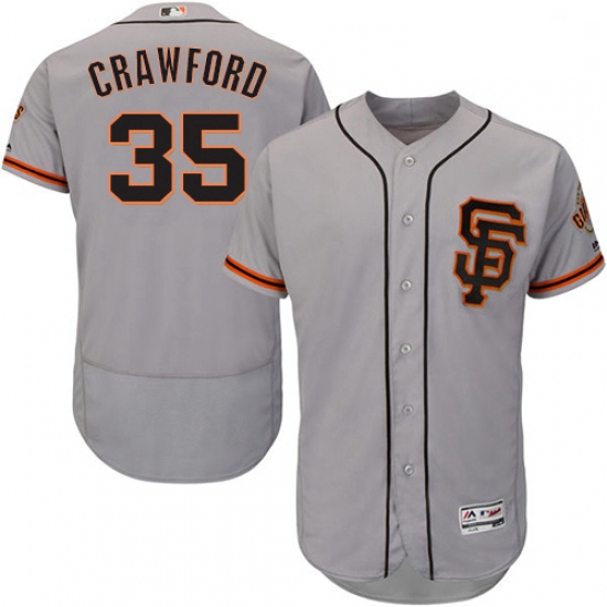 Mens Majestic San Francisco Giants 35 Brandon Crawford Grey Alternate Flex Base Authentic Collection